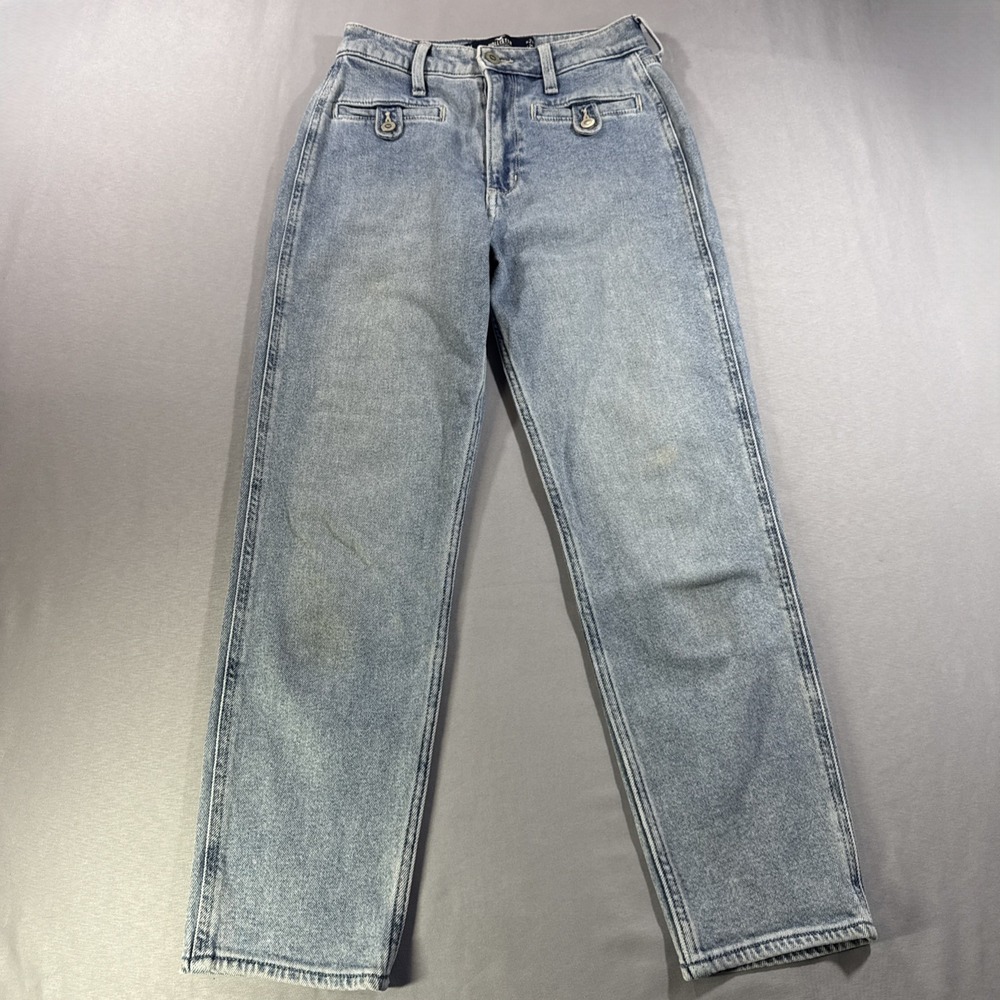 Hollister High Rise Straight Leg Jeans Light Wash Button Front Pockets Size 24